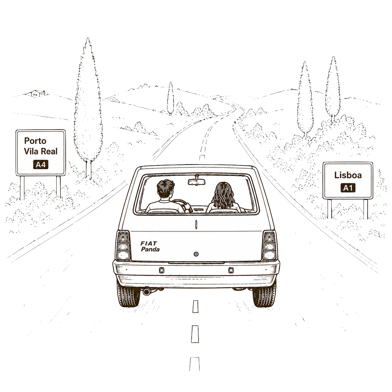 Ilustração de um carro a caminho do casamento